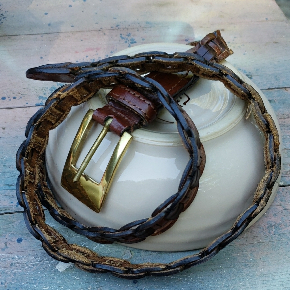 Men's Brown Leather Belt with Brass Buckle 42in